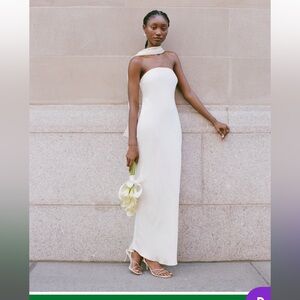 Strapless Scarf Maxi Satin Dress PETITE